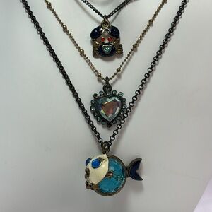 VTG RARE Betsey Johnson Nautical Fish Heart Crab Necklace